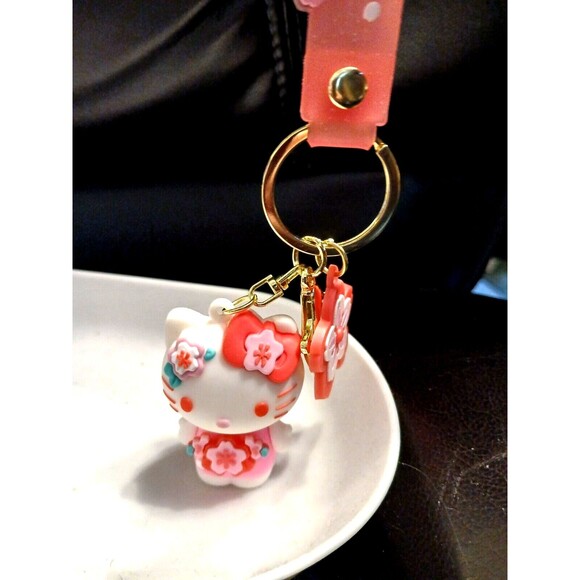 Pink Flower Floral Hello Kitty Keyring Keychain Key Ring - Picture 4 of 7